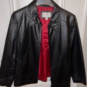 Worthington Womens black fitted leather full zip jacket Size Large Pre owned
